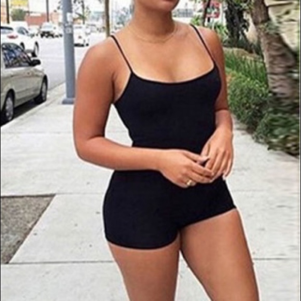 One Piece Jumpsuit/Bodysuit Spaghetti Strap: Black